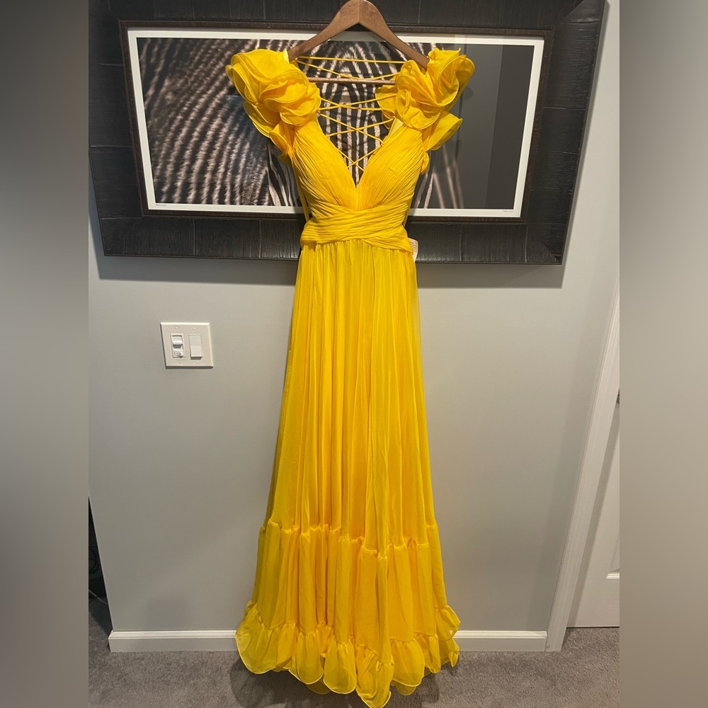 NWT Mac Duggal Ruffle Back Chiffon Evening Gown